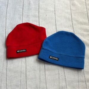 Columbia Red and Blue Fleece Beanies